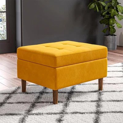 The Range Velvet Storage Ottoman Bench Blanket Box Padded Seat Home Furniture - Yellow