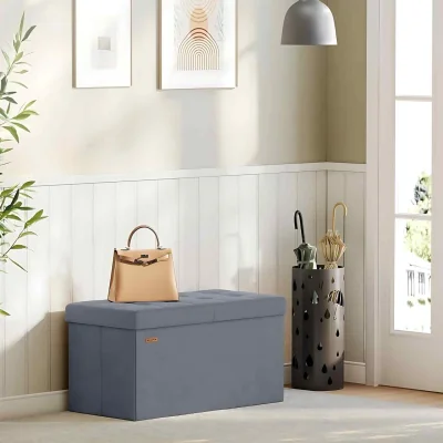 The Range Foldable Velvet Storage Ottoman Bench with Flip Lid, Slate Grey - Slate Grey