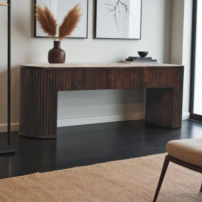 The Range Solid Wood Velvet Mocha Fluted Bench - Brown