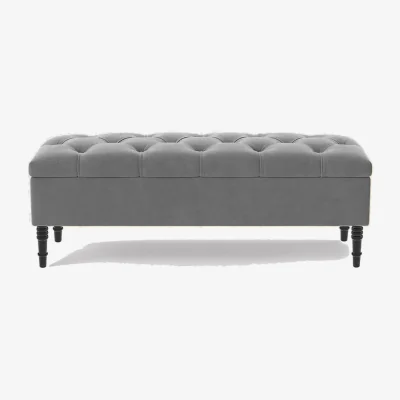 The Range 137cm Chesterfield Ottoman Storage Bench, Duck Egg Tufted Upholstered Velvet Ottoman Footstool - Grey Plush Velvet