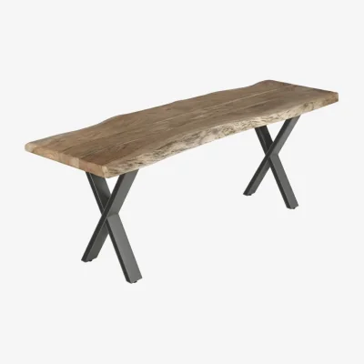 The Range Live Edge Large Dining Bench 1.7m Wooden with Corss Shape Metal Legs - Tan