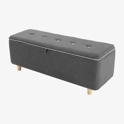 The Range Joel Linen Storage Ottoman Bench with Buttons - Charcoal