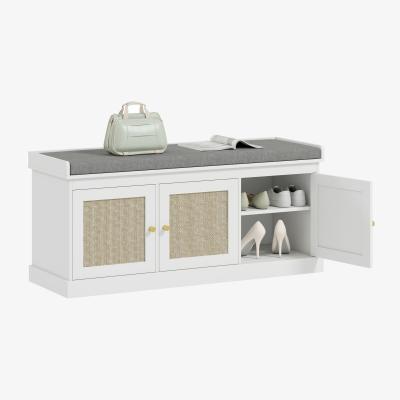 The Range HOMCOM Shoe Storage Bench with Rattan Doors - White