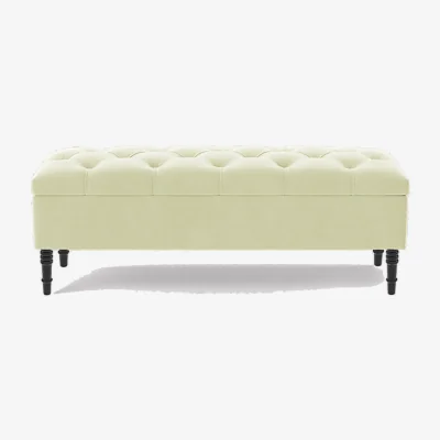 The Range 137cm Chesterfield Ottoman Storage Bench, Duck Egg Tufted Upholstered Velvet Ottoman Footstool - Cream Plush Velvet