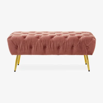 The Range Tamra Dusty Pink Velvet Bench with Gold Legs - Pink