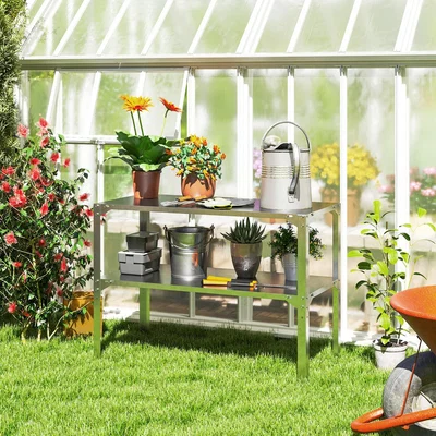 The Range Outsunny 2 Tier Galvanised Steel Potting Bench Table - Silver Tone