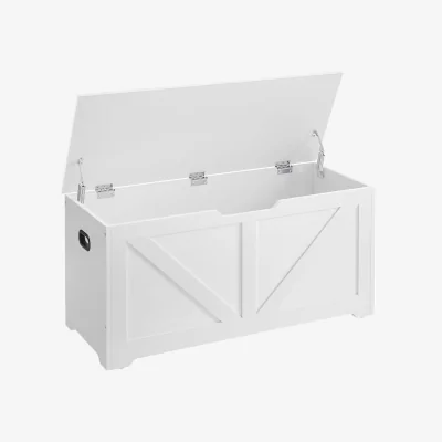 The Range Storage Bench with Lift-Up Lid and Safety Hinges, Multi-Purpose Blanket and Shoe Storage Seat - Cloud White