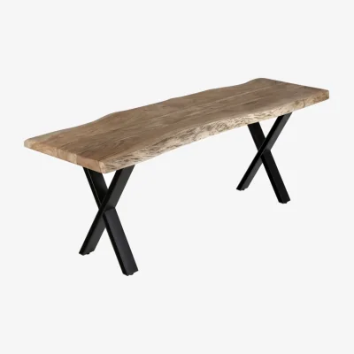 The Range Live Edge Acacia Wood Dining Bench 175cm with Black Cross Metal Legs - Tan