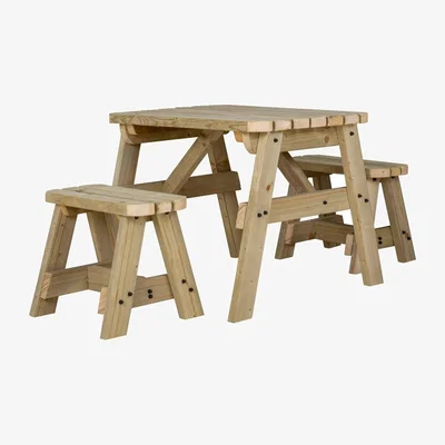The Range Victoria Rounded Space Saving Picnic Table Benches Set - Natural light green / 90cm