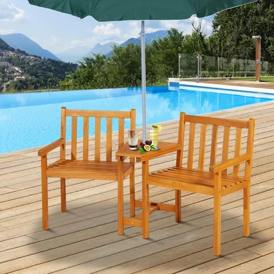 The Range Outsunny 2 Seat and Table Bench Duo Acacia Wood - Red Brown