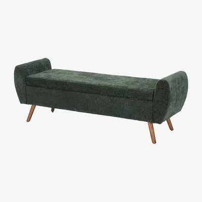 The Range Chenille Upholstered Storage Bench - Green