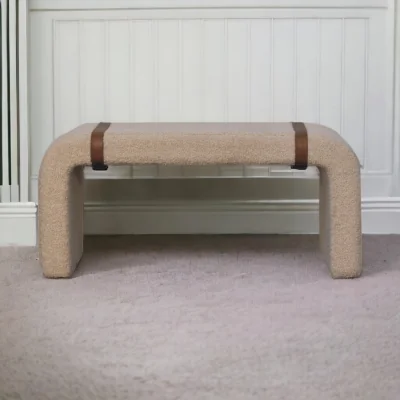 The Range Solid Wood upholstered Leather Strap Bench - Brown and Cream