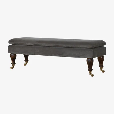 The Range Modern Hand Crafted Grey Velvet Bench with Castor Feet - Brown