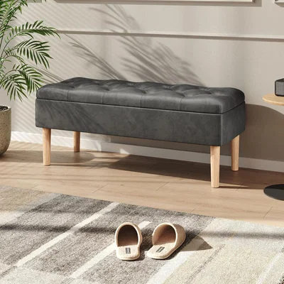 The Range Velvet Upholstered Storage Bench with Rubberwood Legs - Grey