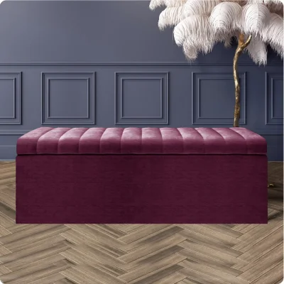 The Range Safar Naples Ottoman Storage Box, Dark Grey Striped Upholstered Blanket Chest & End of Bed Bench - Purple Naples