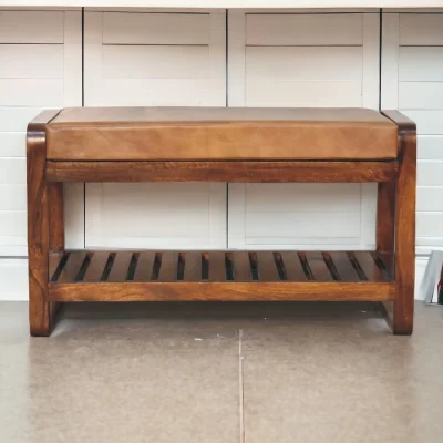 The Range Solid Wood Buffalo Slatted Hallway Bench - Brown
