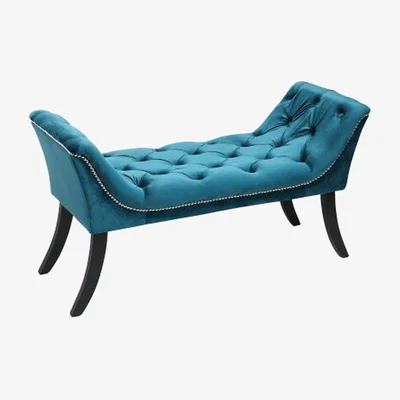 The Range OLGA Upholstered Bench with Silver Beading Design(Emerald) - emerald
