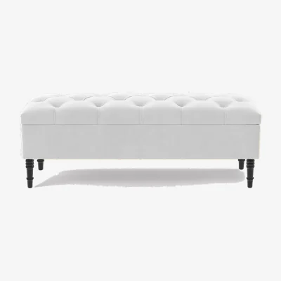 The Range 150cm Chesterfield Ottoman Storage Bench, Steel Grey Tufted Upholstered Velvet Ottoman Footstool - White Plush Velvet