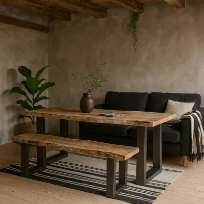 The Range Wellington Large Acacia Live Edge Dining Bench with Metal Legs - Brown
