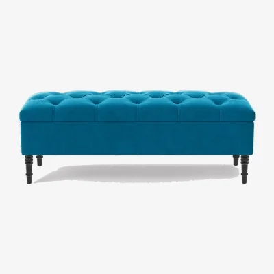 The Range 150cm Chesterfield Ottoman Storage Bench, Steel Grey Tufted Upholstered Velvet Ottoman Footstool - Duck Egg Plush Velvet