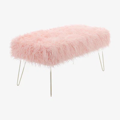 The Range Modern Fluffy Bench Pouffe Stool - Pink
