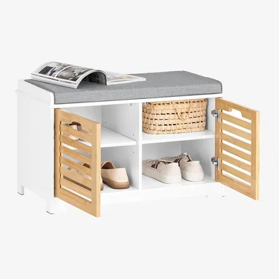 The Range Shoe Bench With 2 Internal Adjustable Shelves - White and Natural