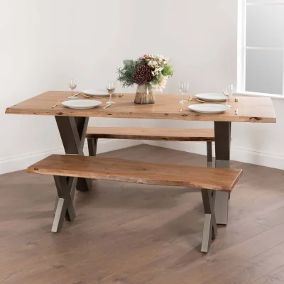 The Range Vouvant Live Edge Acacia Bench with Black Metal X-Frame - Brown