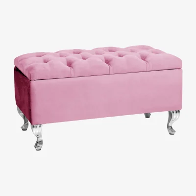 The Range 180cm Chesterfield Ottoman Storage Bench, Teal Tufted Upholstered Velvet Ottoman Footstool - Pink Plush Velvet