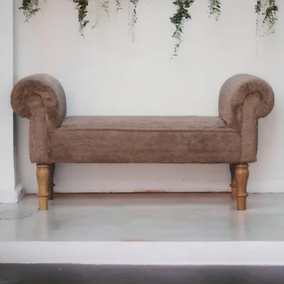 The Range Solid Wood Mocha Faux Fur Bedroom Bench - Brown