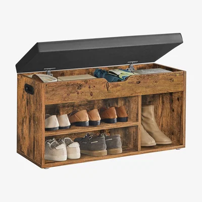 The Range Shoe Bench with Cushion and Storage for Hallway and Bedroom - Bronze