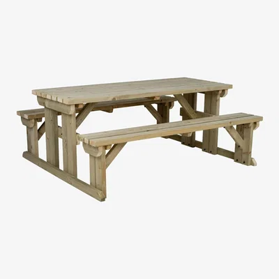The Range Abies Wooden Picnic Bench and Table Set - Natural light green / 150cm