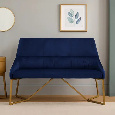 The Range Vieste Midnight Velvet Bench - Blue