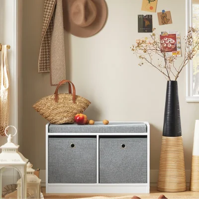 The Range SoBuy 2 Baskets Hallway Bedroom Storage Bench - Grey