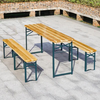 The Range Outdoor Fir Wood Folding Table Bench - Light Yellow / 1 Table + 2 Chairs