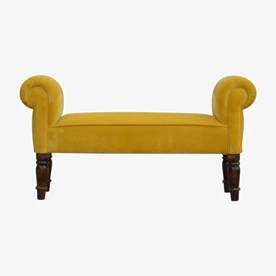The Range Modern Mustard Wood Velvet Bench - Yellow