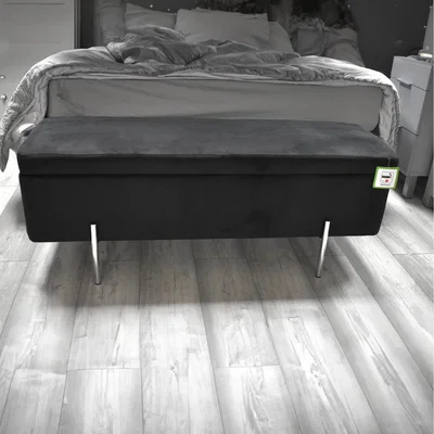 The Range Black Velvet Ottoman Storage Bench With Chromed Metal Legs - Black