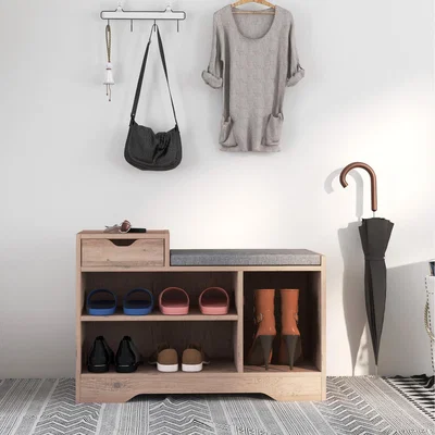 The Range HOMCOM Entryway Shoe Bench with Drawer, Shelves and Cushion - Grey