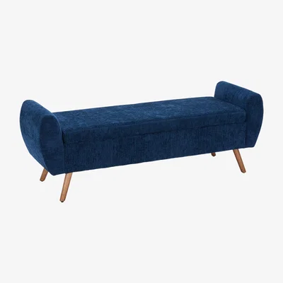 The Range Chenille Upholstered Storage Bench with Armrests - blue