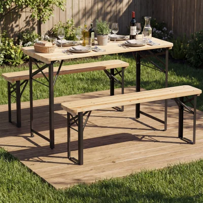 The Range 3 Piece Folding Picnic Table with Benches - Black