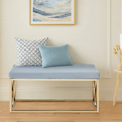 The Range Allure Powder Blue Velvet And Gold Bench - Gold, Blue