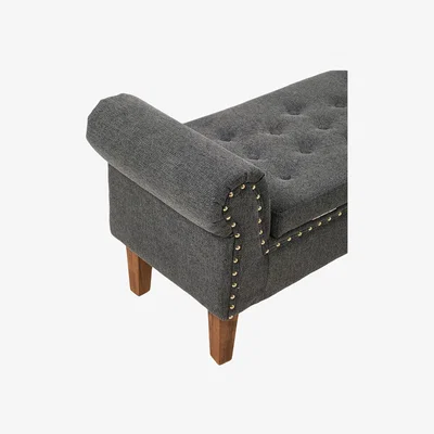 The Range Linen Upholstered Storage Bench with Tufted Seat and Nailhead Trim - Dark Grey