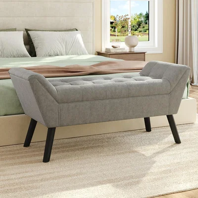 The Range Tufted Velvet Upholstered Bench Footstool - Grey