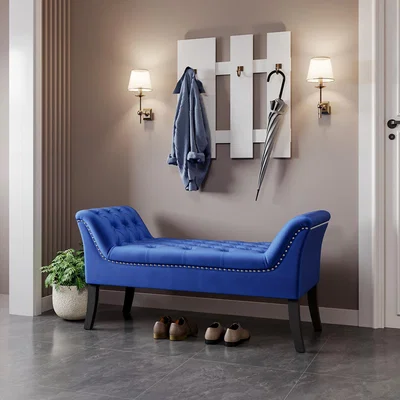 The Range Tufted Velvet Bedside Footstool - Blue