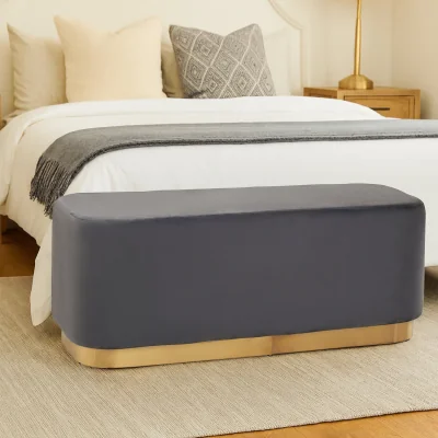 The Range Hartford Grey Velvet Bench with Matte Gold Base - Grey