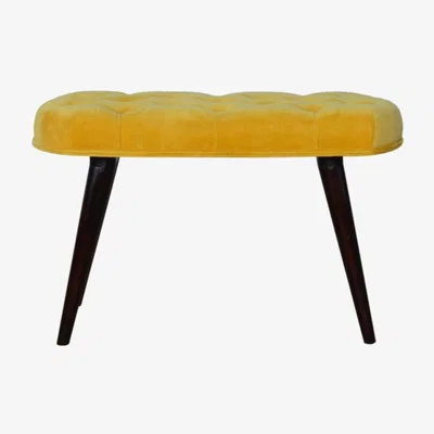 The Range Modern Hand Crafted Mustard Cotton Velvet Deep Button Bench - Yellow