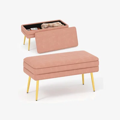 The Range Velvet Upholstered Storage Bench - Pink