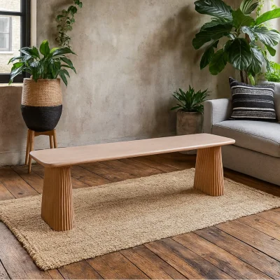 The Range New Mexico Mango Wood Dining Bench with Fluted Legs and Pale Matt Finish - Brown