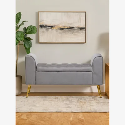 The Range Loretta Grey Velvet Ottoman Storage Bench - Grey