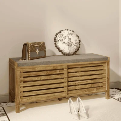 The Range Luna Mango Wood Effect Sliding Door Shoe Bench Storage Unit - Mango wood