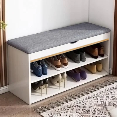 The Range 3-Tier Shoe Storage Bench with Padded Seat - White + Grey